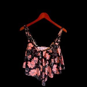 Ruffled black and peach/pink swim suit top